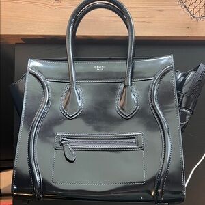 Celine Luggage Mini Shopper Black Patent Leather Tote -Used on Set